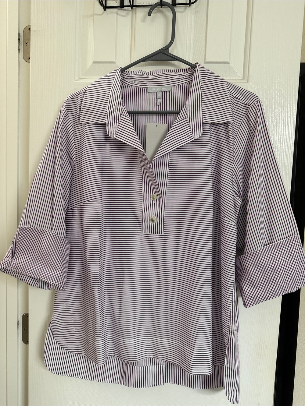 Hinson Wu Blouse. Aileen in purple and white. NEW w Tags 100.% cotton